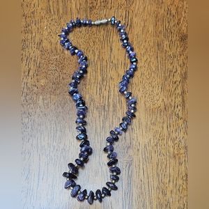 Purple stone amethyst necklace with gold tone beads between each stone